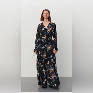 2nd day Floral long sleeve sheer Black Maxi Dress NWT size EU 38 US 8